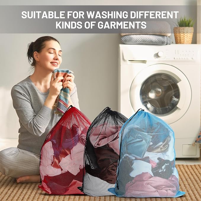 Berlune 36 Pcs 32x24 in Large Laundry Bag Colorful Extra Large Mesh Laundry Bag Bulk with Drawstring Heavy Duty Mesh Machine Washable Drawstring Pouch - Image 5