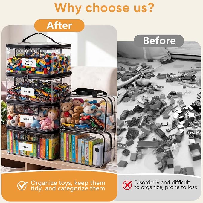 Clear Toy Storage Bags, 10-Pack PVC Organizer Bags with Labels | Reusable PVC bags with zipper, label and manual pockets for blocks, board games, puzzles, books, classrooms and travel - Image 7