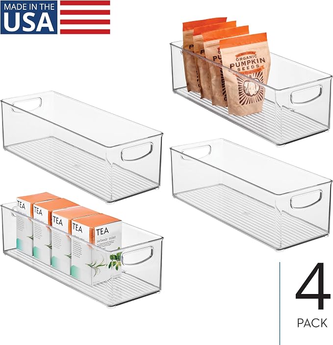 iDesign Plastic Stackable Pantry Bin with Handles, Set of 4, Clear | For Kitchen Cabinets or Fridge, Made in USA - Image 2