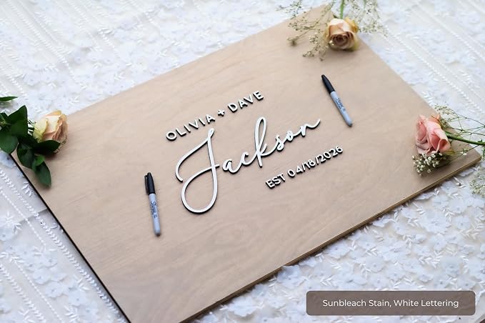 Personalized Last Name Guest Book, Unique Guest Book Sign, Custom Alternative Guest Book, Wooden Guest Book, Wedding Ceremony Guestbook Sign (Design 3) - Image 7