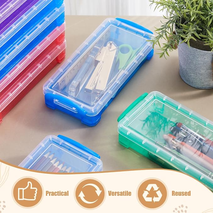 Gueevin 24 Pcs Large Capacity Plastic Pencil Box Clear Plastic Pencil Case Crayon Box with Snap Tight Lid Watercolor Pen Storage Brush Organizer Drawing Tools Container (Dark) - Image 5