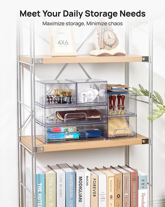 Vtopmart Clear Stackable Storage Drawers Set of 6, Plastic Organizer Bins | Multi-purpose Boxes for Bathroom Accessories Storage, Ideal for Cabinet, Shelf, Pantry, Laundry Room Organization - Image 3