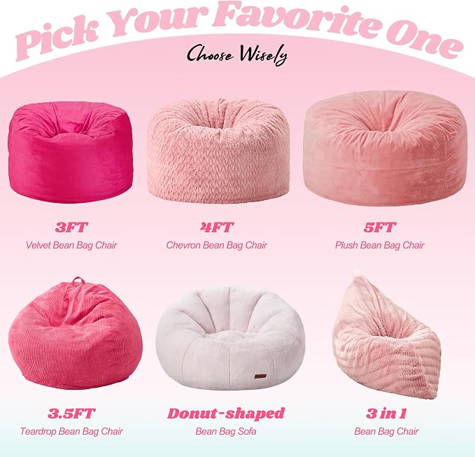Hobestluk Adult Bean Bag Chair 3 in 1 Convertible Large Bean Bag Sofa | Ripple Pink,Machine Washable,Removable Cover,Easy Convert And Install, Oversied Floor Bed,For Livingroom Bedroom - Image 9