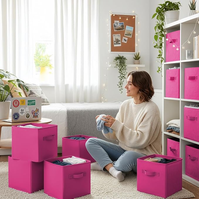 GRANNY SAYS 11 Inch Cube Storage Bin, Cube Organizer Bins, Rose Red, 6-Pack | Collapsible Storage Boxes with Thickened Base Plate, Sturdy Handles, Decorative Baskets for Shelves, Closet - Image 3