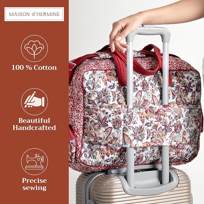 Maison d' Hermine Weekender Bags for Women Cotton Quilted Duffel Overnight Luggage Weekend Bag for Men Gym Gifts Travel | Overnight Luggage Weekend Bag for Men Gym Sports Gifts Duffle bag Business Travellers Trip Spring Summer - Image 4