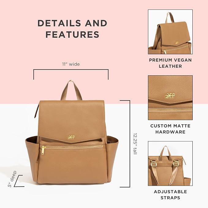 Freshly Picked Mini Diaper Bag II Backpack – Premium Vegan Leather Small Baby Bag without Changing Pad, Compact, Lightweight & Stylish for Moms On-the-Go, Toffee - Image 3
