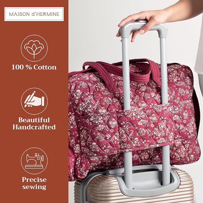 Maison d' Hermine Weekender Bags for Women Cotton Quilted Duffel Overnight Luggage Weekend Bag for Men Gym Gifts Travel | Overnight Luggage Weekend Bag for Men Gym Sports Gifts Duffle bag Business Travellers Trip Spring Summer - Image 4