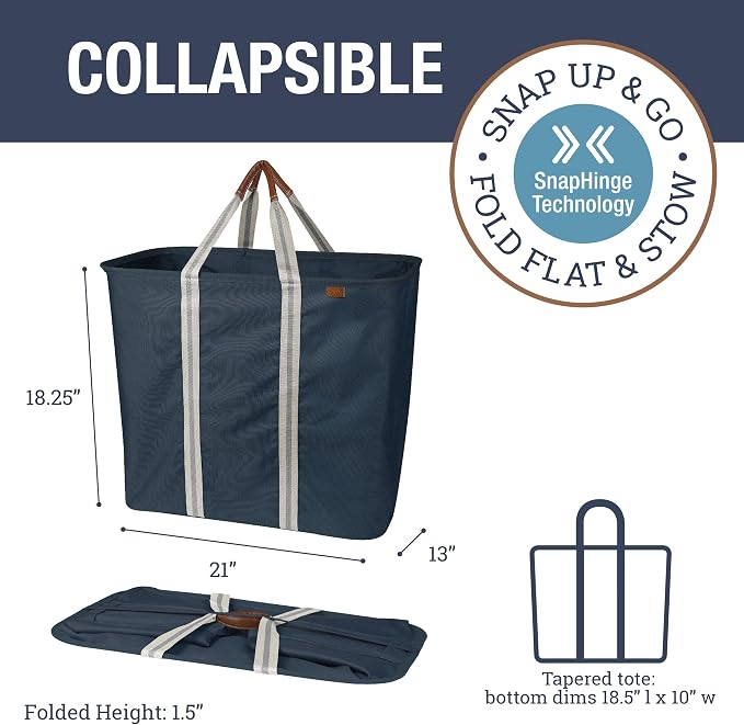 Collapsible Laundry Caddy LUXE (300D) - Navy Noir/Cream (2PK) | Upgrade Visible Laundry Storage | Refined Fabric and Vegan Leather Suit Open Rooms, While Structured Frame Carries 2 Loads - Image 2