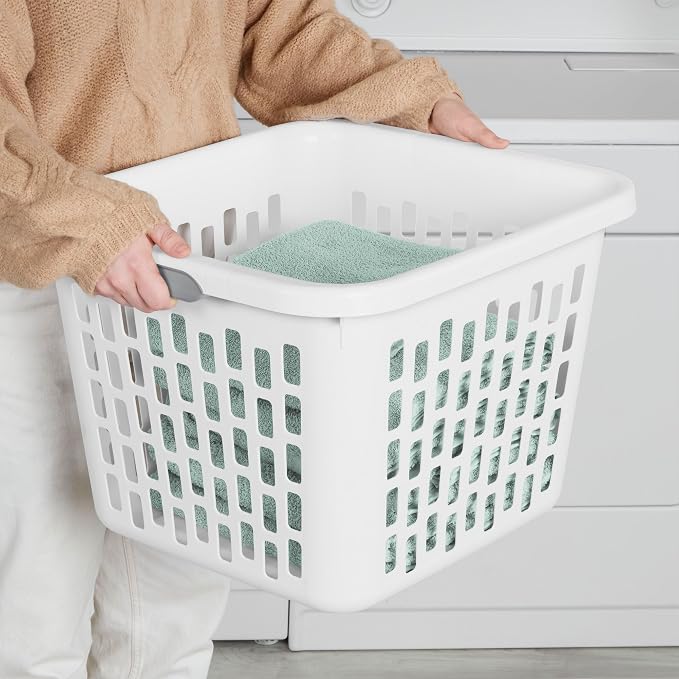 Sterilite Square Laundry Basket, Plastic Clothes Hamper, 24 Pack | 1.5 Bushel Capacity, White, Large Bin with Comfort Grip Handles and Reinforced Rim - Image 3