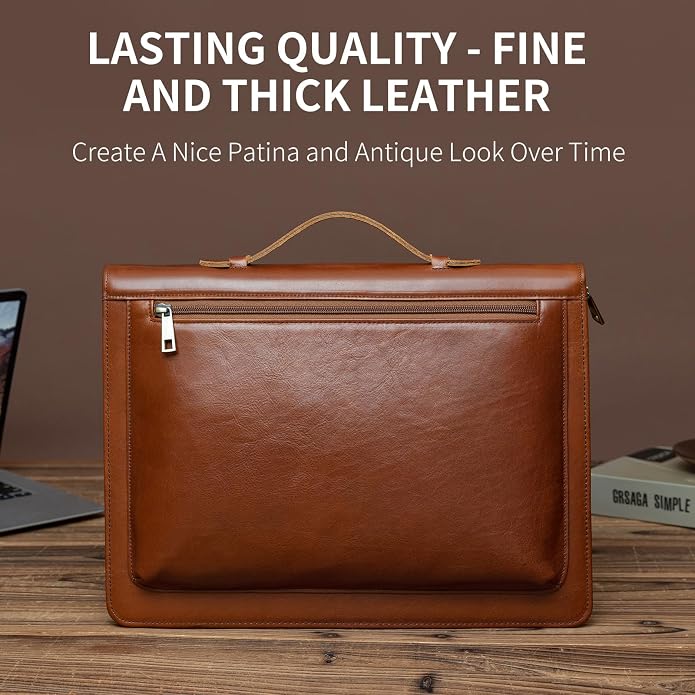 YIWEN Leather Portfolio with Handle, Zippered Front Pocket and Clip - Image 2