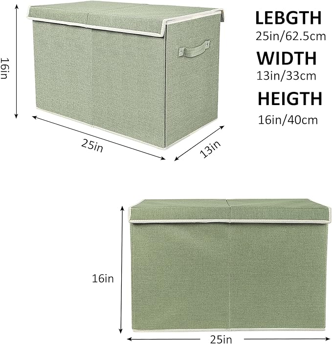 Large Toy Box Chest Storage with Lid, Collapsible Kids Toy Storage Box Bin | Toy Chest with Rivets Handles for Kids, Boys, Girls, Nursery, Playroom, Living Room, Bedroom, 25"x 13" x 16" (Linen Green) - Image 4