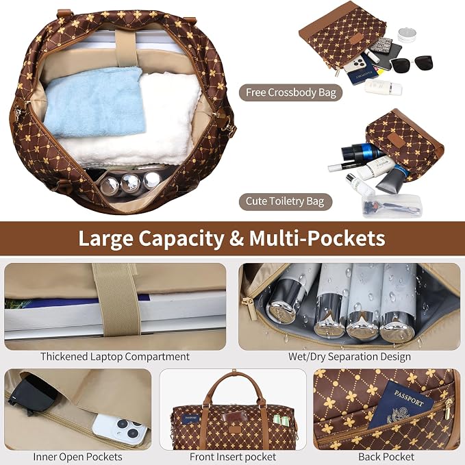 Weekender Bag, Large Travel Duffel Bag for Women, Carry on Overnight Bag with Shoe Compartment and Toiletry Bags - Image 3