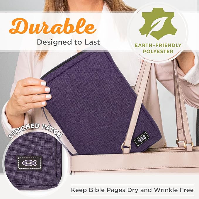 Christian Art Gifts Men/Women's Bible Cover Jesus Fish, Purple Canvas, Medium - Image 3