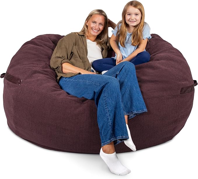Big Joe Fuf 7Ft Giant Foam Bean Bag Chair, Oversized Couch with Removable Cover for Kids, Teens, Adults, Merlot Cloudweave, 7 Foot | Premium Shredded Foam Filled, Cloudweave, Adult-Sized Comfortable Seating, Supports Up to 300 lbs by BigJoe