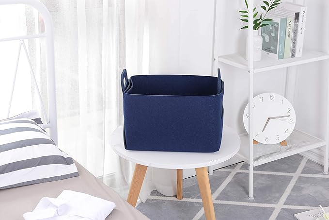 Minoisome Storage Basket Felt Storage Bin Collapsible& Convenient Box Organizer with Carry Handles for Office Bedroom Closet Babies Nursery Toys Laundry (Navy Blue, 15.7inch（L）×11inch（W）×10inch（H）) - Image 2