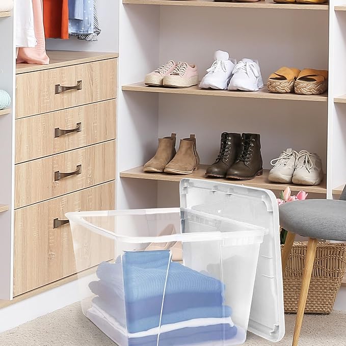 HOMZ 2-Pack Snaplock, Large Clear Plastic Storage Organizer Bins w/Lids, 56 Quart, White - Stackable Container Boxes for Bedroom, Bathroom, Garage, and Office Organization - Image 9