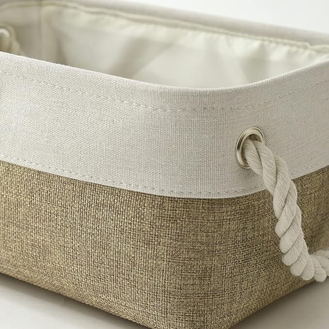 TcaFmac Storage Bins for Shelves - Small 6 Pack Collapsible Storage Basket for Organizing, Fabric Storage Cubes with Handle for Closet Cloth Toy Gift Kids (White & Khaki 11.8x7.8x5.2 inch) - Image 7