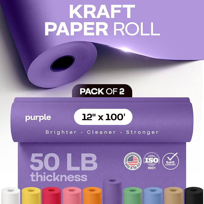 12" x 1200" (100 ft) Purple Kraft Paper Roll, Pack of 2 - USA-Made Quality Craft Paper for Gift Wrapping, Kids' Arts & Crafts, School Projects - 100% Recycled, 50 lb Natural Material by IDL Packaging - Image 4
