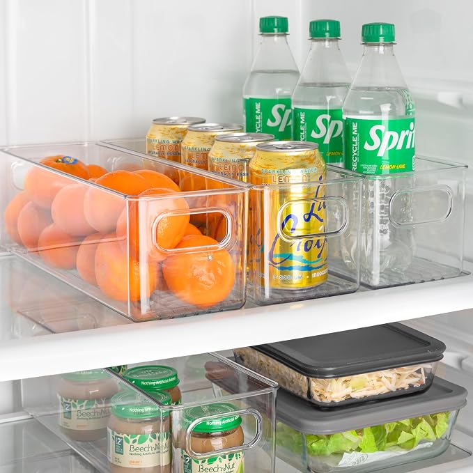 Plastic Food Storage 2 Pack Clear Container Bin with Handles for Organizing Kitchen, Pantry, Refrigerator, Freezer, Pantry, Cabinet, Closet, Bathroom. 14”X4”x4” - Image 6