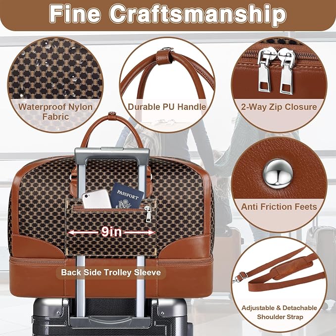 ITIEZY Weekender Bag for Women 21.5" Travel Duffel Large Carry On Bag 3PCS | Nylon Duffel Bag with Waterproof Shoe Compartment, Crossbody Bag and Toiletry Bag, Travel Weekend Hospital Overnight Gym Bag - Image 6