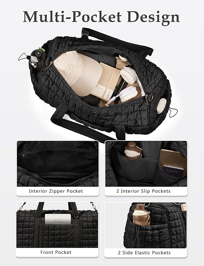 Quilted Travel Duffle Bag Puffer Weekender Bag Overnight Bag Duffel Gym Bag | Medium Soft Puffy Carry-On for Women, Large Lightweight Personal Item Travel Bag for Trips Business Sport Airplane Hospital - Image 4