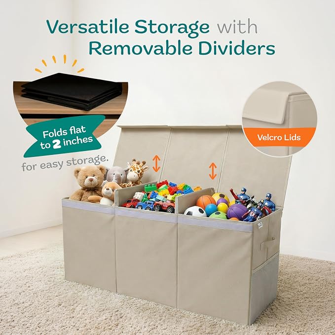 SoftOwl Extra Large Toy Storage Organizer with Lid - Sturdy, Collapsible Toy Chest Storage Box Design - Toys Bin with Dividers for Kids, Nursery, Bedroom, Playroom 37"x16"x14" - Image 5