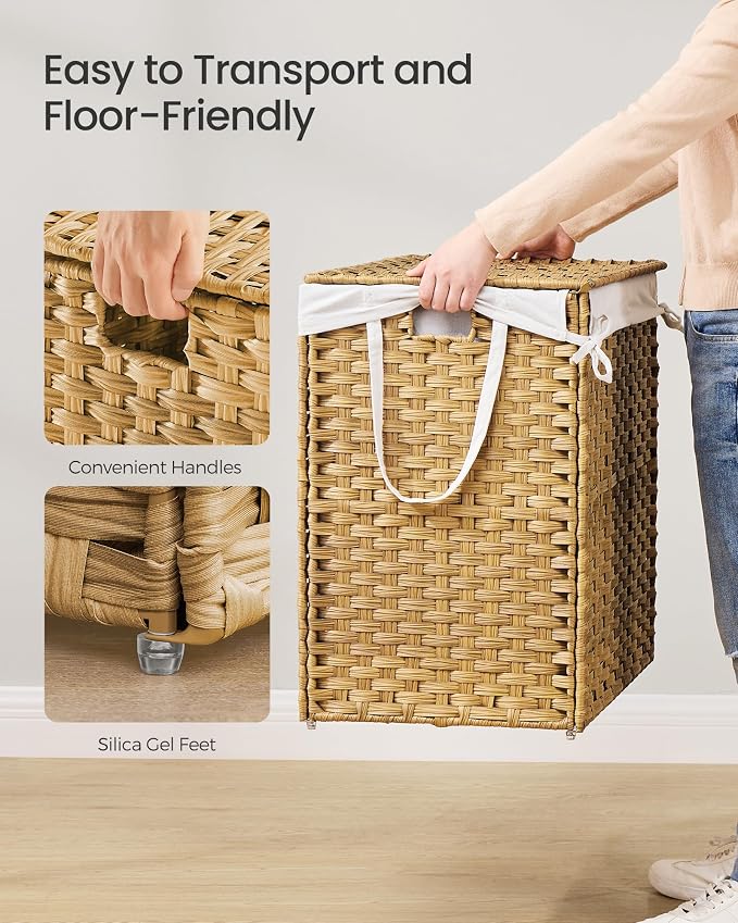 SONGMICS Laundry Hamper with Lid, 52.8 Gal (200 L) Synthetic Rattan,Foldable - Image 4