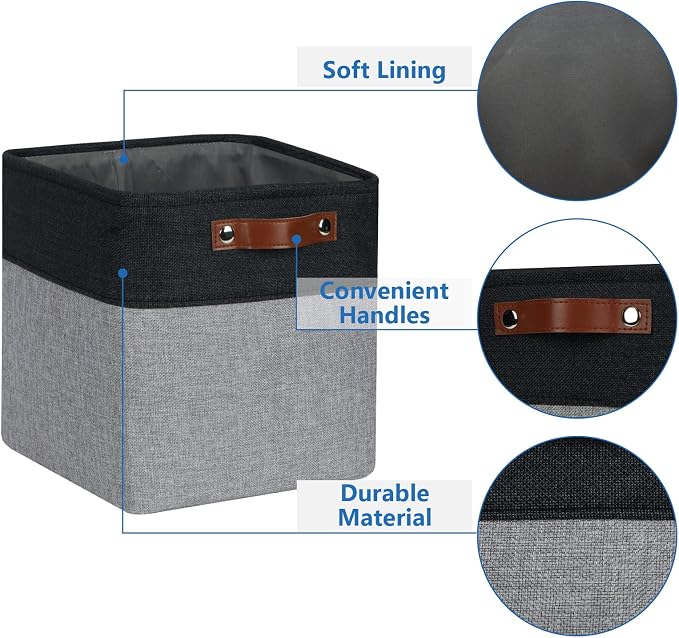 Temary Storage Baskets Fabric Storage Cubes 4 Pack Basket for Organizing, Collapsible Cloth Baskets with Handles for Shelves, Closet (Black&Gray) - Image 3
