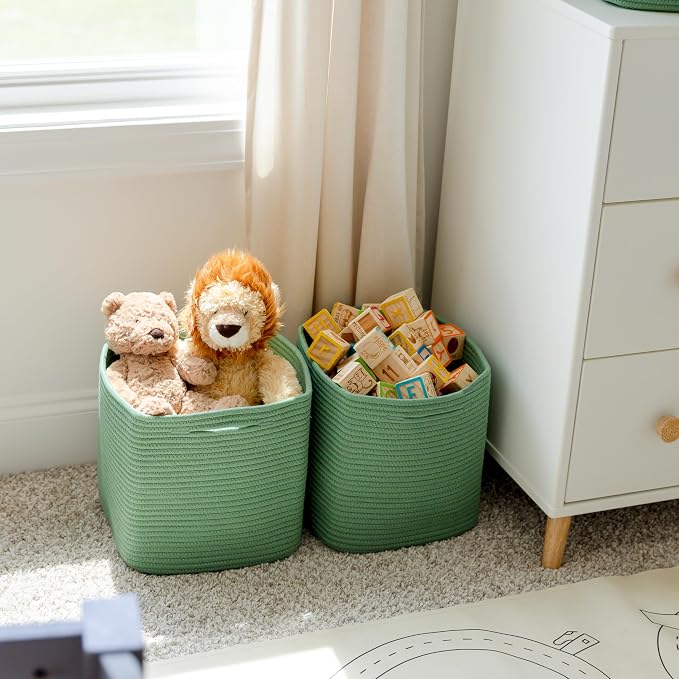 NaturalCozy Storage Cubes 11 Inch Cotton Rope Woven Baskets for Organizing, 3-Pack | Cube Storage Bin | Square Storage Baskets for Shelves Organizer, Classroom, Kids Toy Bins, Closet, Baby Nursery - Image 4