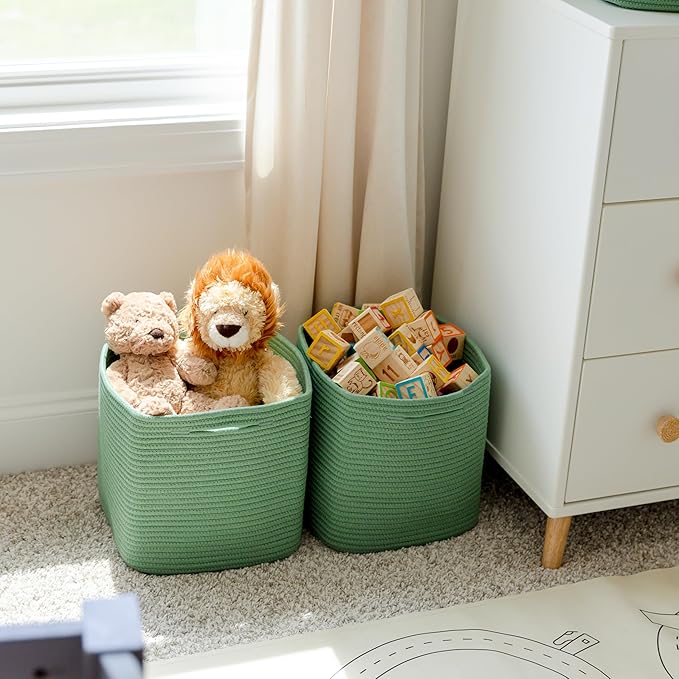NaturalCozy 13 Inch Cube Storage Bins Cotton Rope Woven Baskets for Organizing 3-Pack | 13 x 13 Storage Cubes | Fabric Square Storage Baskets for Shelves Organizer, Kids Toy Bins, Closet Baby Nursery - Image 9