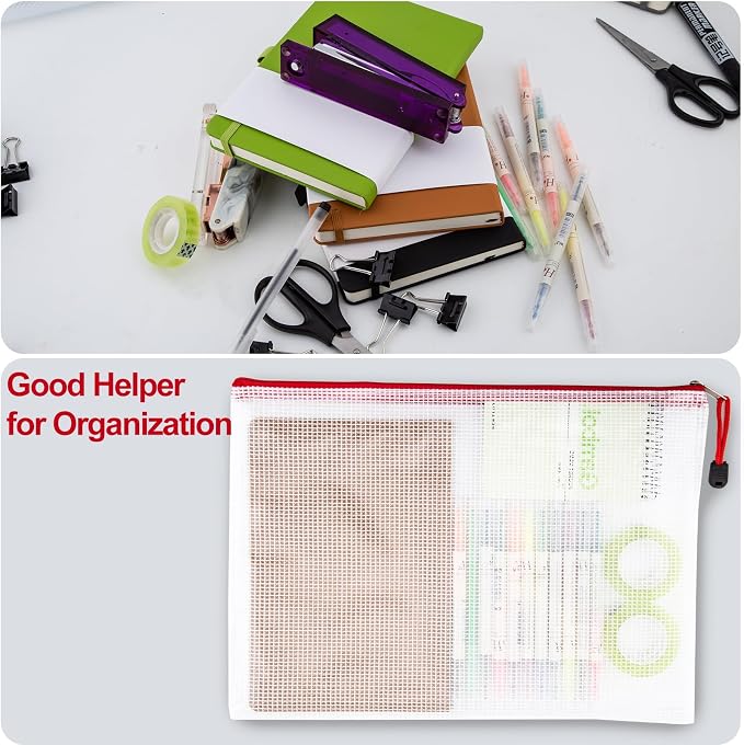36pcs Mesh Zipper Pouch Bags,A4 Letter Size Zipper Mesh Document Pouch | Multi-use 13" x 9.5" Waterproof Mesh Bags for Board Games & Puzzles,Organizing Storage for School Office Supplies - Image 6