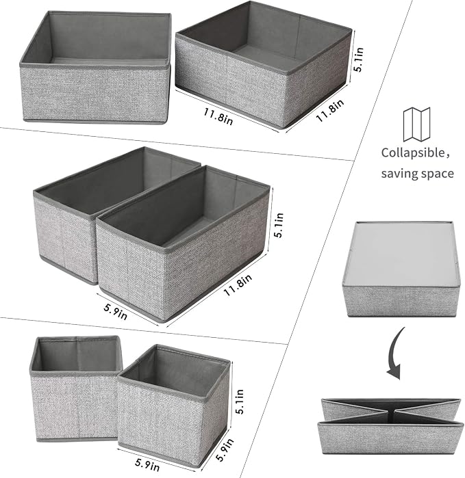 8 Pack 11 inch Fabric Storage Cubes with 6 Pack Bra Sock Underwear Drawer Organizer for Clothing Organization and Storage - Image 6
