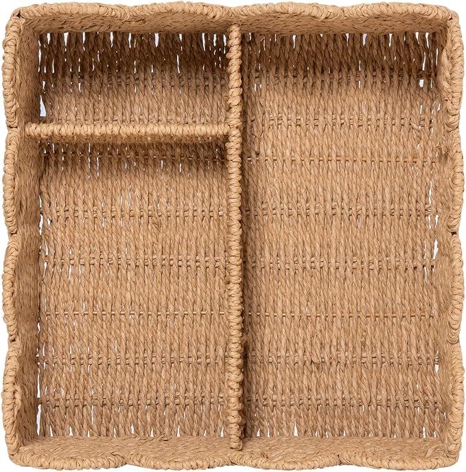 Rattan Divided Scalloped Basket,Wicker Diaper Caddy Scalloped Baske,Woven Natural Basket with 4 Dividers,Suitable for Baby Rooms, Bathrooms, Bedrooms (Paper Rope) - Image 7