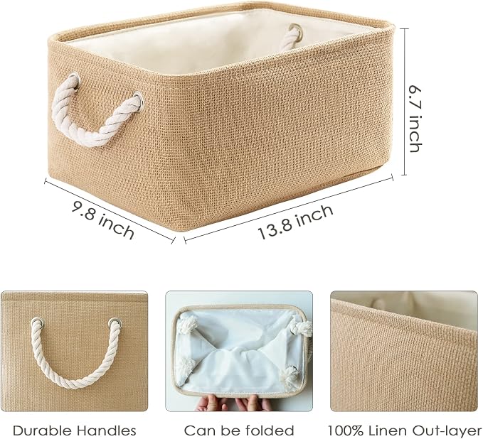 Storage Bins for Shelves - Medium 3Pack 13.8L*9.8W*6.7H inch Canves Storage Basket for Organizing, Fabric Storage with Handles for Clothes Baby Dog Toys(Beige) - Image 6