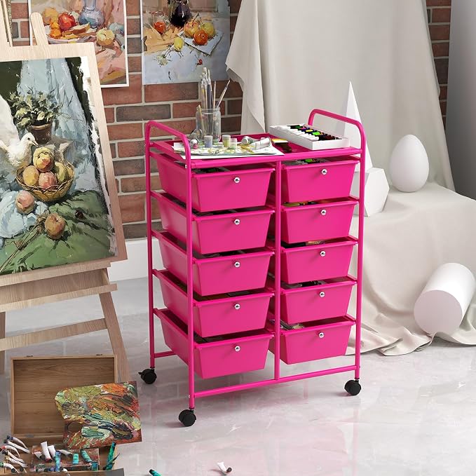 10 Drawer Rolling Cart, Storage Cart Organizer on Wheels, Drawer Cart with Metal Frame & Large Storage Capacity, Rolling Cart with Drawers for Living Room Classroom, Office - Image 9