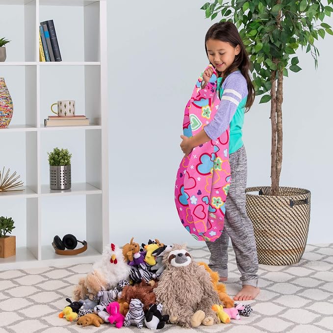 Posh Stuffable Kids Stuffed Animal Storage Bean Bag Chair Cover - Childrens Toy Organizer, Medium-27 - Canvas Multi-Colored Hearts on Pink - Image 4