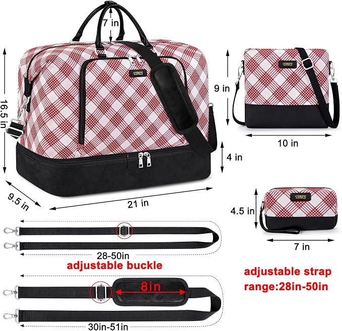 TIBES Travel Weekender Bag for Women, Overnight Bag with Shoe Compartment | 3PCS Large Travel Duffel Bag for Gym, Travel, Hospital, Business Trip, Carry On Tote, Wet & Dry Separation, Water Resistant - Image 6