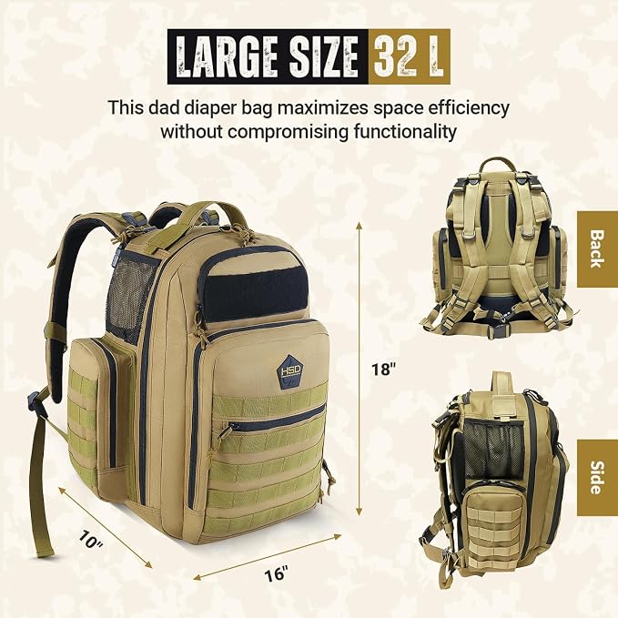 Diaper Bag Backpack with Diaper Changing Mat - Waterproof Military-Grade Baby Travel Bag - Spacious Design for Moms and Dads on the Go with Toddlers Baby Bag - Coyote Brown - Image 2
