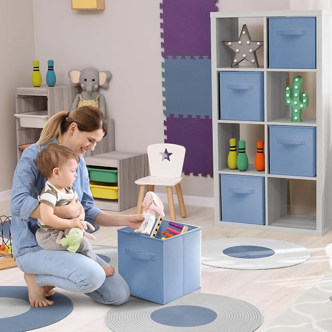 Sorbus Fabric Storage Cubes - 6 Foldable Storage Bins for Organizing Pantry, Cubbies, Toy Box - Clothes Storage & Closet Organizer - 13 Inch Collapsible Cube Baskets for Shelves with Handle - Image 3