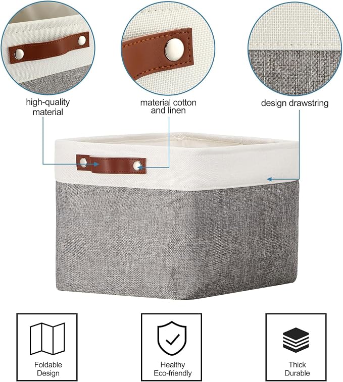 Uiifan 10 Pcs Collapsible Storage Bins Fabric Foldable Storage Basket with Handles Cloth Organizer Linen Shelf Baskets for Shelves Home Closet Nursery Toys(16 x 12 x 10 Inch,Gray and White) - Image 4