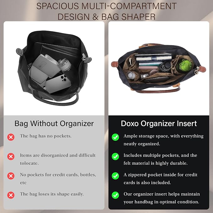 Purse Organizer Insert for Longchamp Le Pliage Medium, Black Brown | 6-Compartment Bag Organizer with YKK Zipper Pocket, Cup Holder, Key Chain, Waterproof DupontPaper Lightweight Handbag Shaper - Image 5