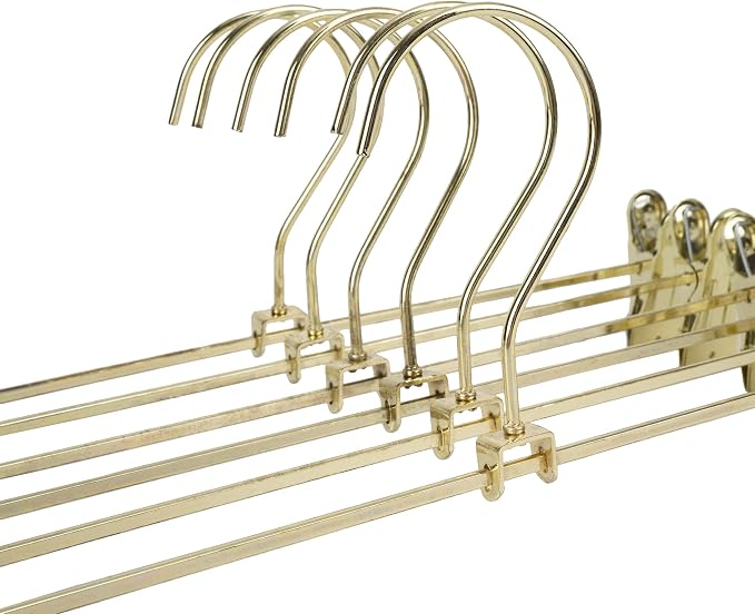 13.8" Gold Metal Pants Trousers Hangers, 60-Pack, Skirts Adjustable Clips Bottom Organization Display Clothes Hanger Display Storage (60 Pack) - Image 6