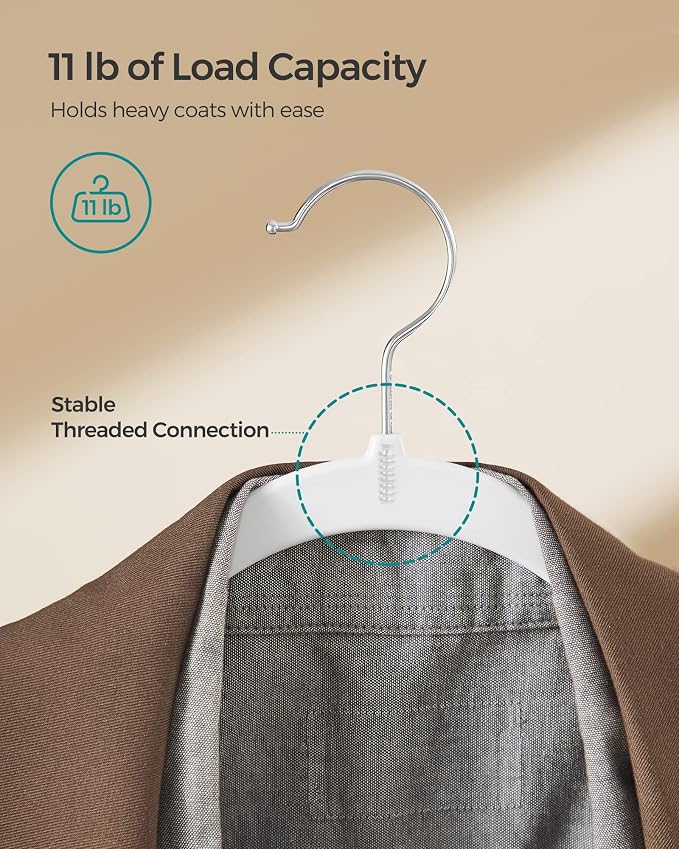 SONGMICS Plastic Clothes Hangers, Pack of 50, Non-Slip, Space-Saving | 0.2 Inches Thick, 17.7 Inches Wide, 360° Swivel Hook, Cloud White, BREANNA Collection UCRP050W05 - Image 3
