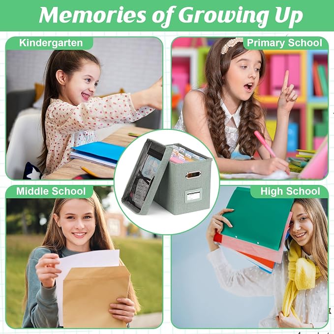 DOSTATNI School Years Organizer Kit K-12 School Years Memory Keeper with 15 Hanging File Folders Plastic 4 different Labels Memory Keepsake Box for kids Storage Pictures File Keeper (Green) - Image 7