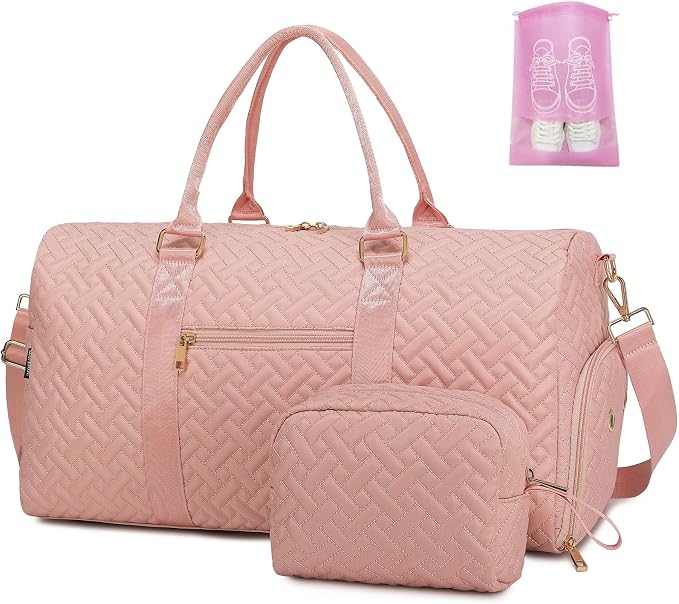 Duffle Bag for Travel, Weekender Bag with Shoe Compartment, Carry On Overnight Bag for Women with Toiletry Bag, Gym Bag with Wet Pocket, Hospital Bags for Labor and Delivery Beige by BAVERGE