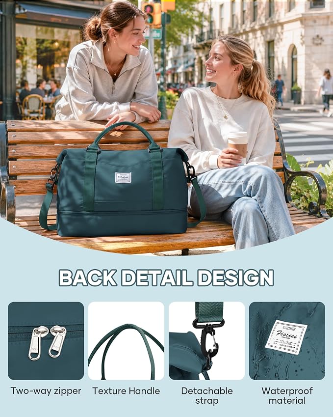 Travel Duffel Weekender Bag Women Tote Carry On Bags With Shoe Compartment | 18x14x8 inches Travel Overnight Bags with Trolley Sleeve for Airplanes Waterproof Sport Tote Gym with Toiletry Bag Blue - Image 5