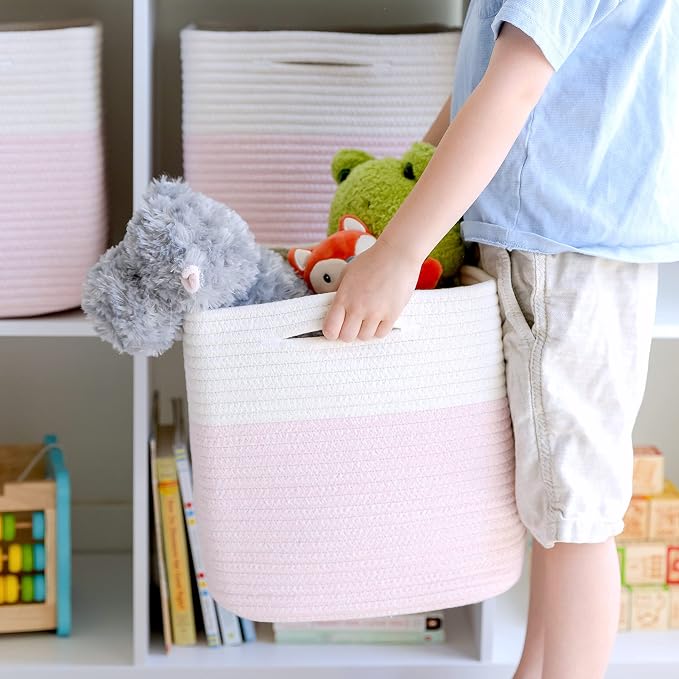 NaturalCozy Storage Cubes 11 Inch Cotton Rope Woven Baskets for Organizing, 3-Pack | Cube Storage Bin | Square Storage Baskets for Shelves Organizer, Classroom, Kids Toy Bins, Closet, Baby Nursery - Image 9