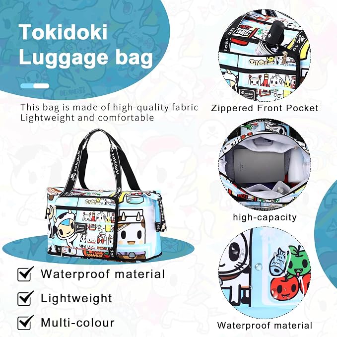Tokidoki Unicorno Foldable Duffle Bag for Travel, 40L Expandable Weekender Bags with Trolley Sleeve Overnight Bags for Travelling (Blue) - Image 4