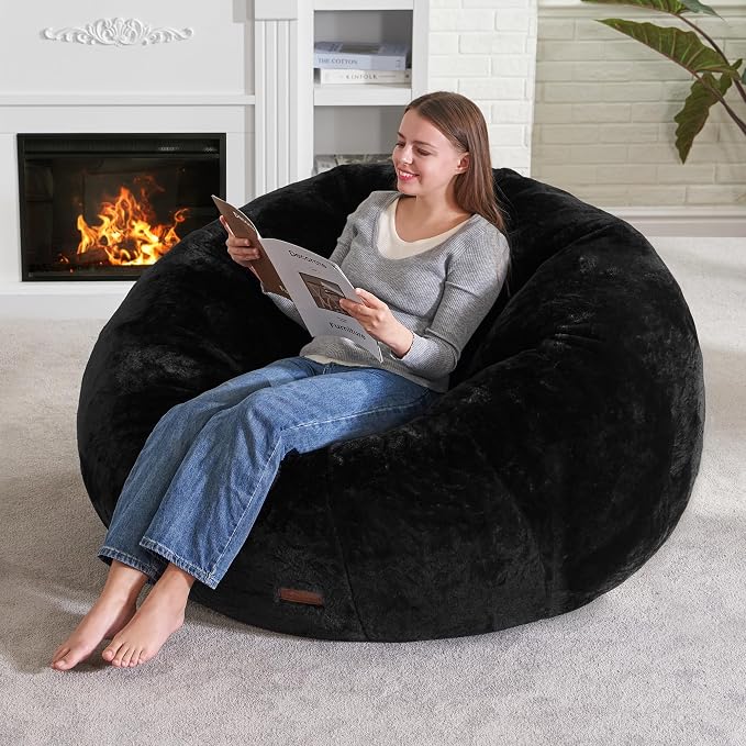 Hobestluk Large Bean Bag Chairs for Adults Donut-Shaped Giant Sofa Lounge | Black, Oversized Bean Bag Chair with Faux Fur Cover Foam Filling Cozy Lounger for Bedroom Living Room Reading - Image 3