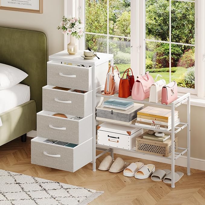 Cidaziya Expandable Closet Organizers and Storage, 4 Drawer Dresser, White Fabric Storage Dresser, Clothes Shelves for Kids, Purse Organizer Small Shoe Rack for Closet Bedroom - Image 8